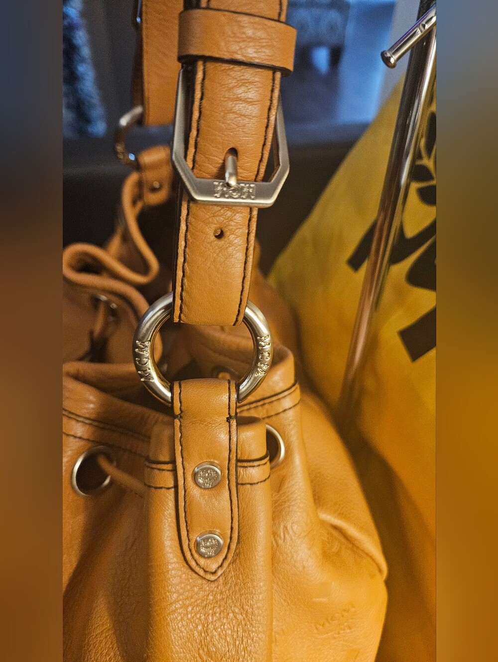 MCM Tan Leather Drawstring Shoulder Bag - Picture 3 of 9